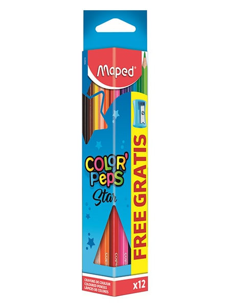 Карандаши 12 цветов трёхгранные + точилка Maped Color Peps