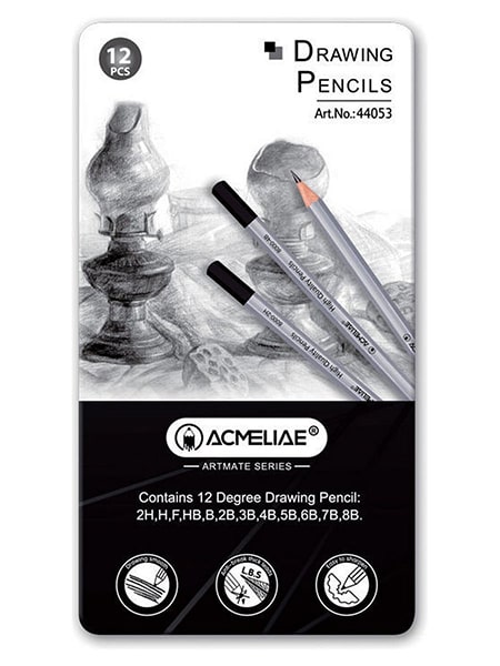 Набор чернографитных карандашей 12 твёрдостей Acmeliae