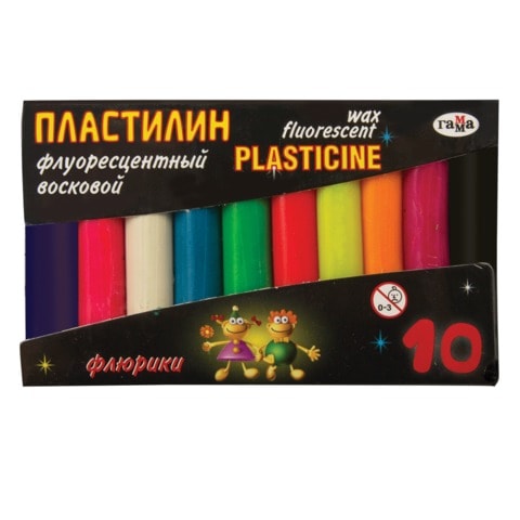 Пластилин флуоресцентный 10 цветов ГАММА