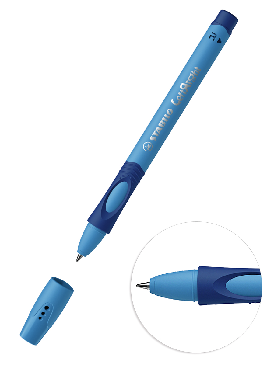 Ручка шариковая синяя для правши Stabilo