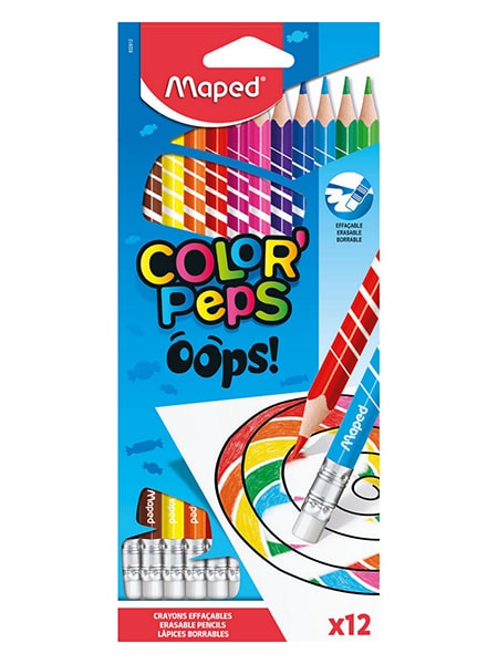 Карандаши 12 цветов стираемые с ластиком Maped Color Peps Oops