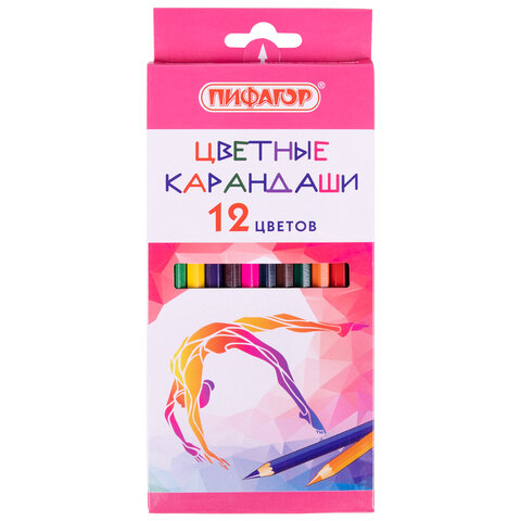 Карандаши 12 цветов пластиковые "Спорт" Пифагор