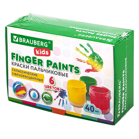 Краски пальчиковые 6 цветов по 40 мл Brauberg Kids