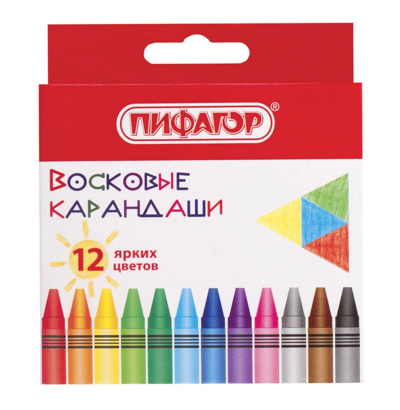 Восковые карандаши 12 цветов Пифагор