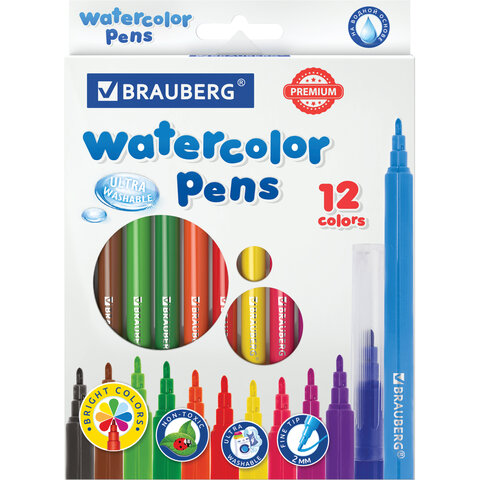 Фломастеры 12 цветов на водной основе Brauberg Premium