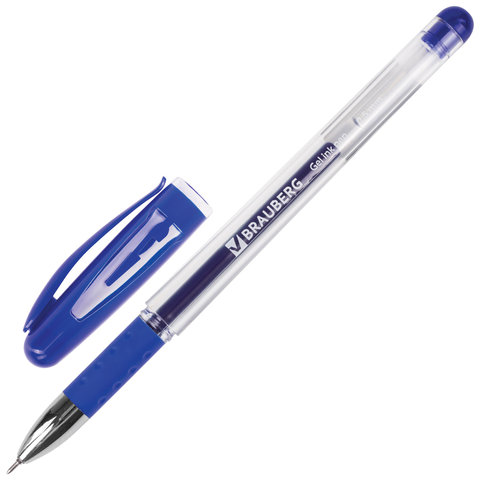 Ручка гелевая синяя с тонким наконечником Brauberg Geller